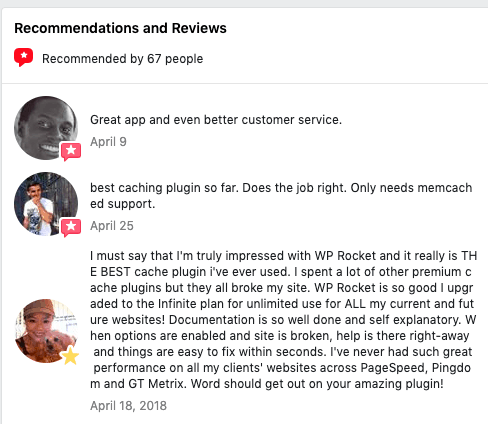 facebook reviews for wp rocket